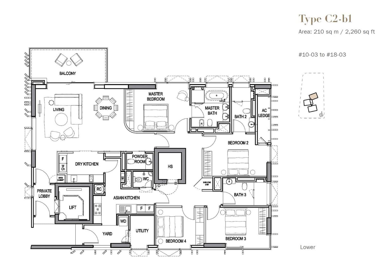 3 Orchard By-The-Park 4 Bedroom (Balcony) C2-b1