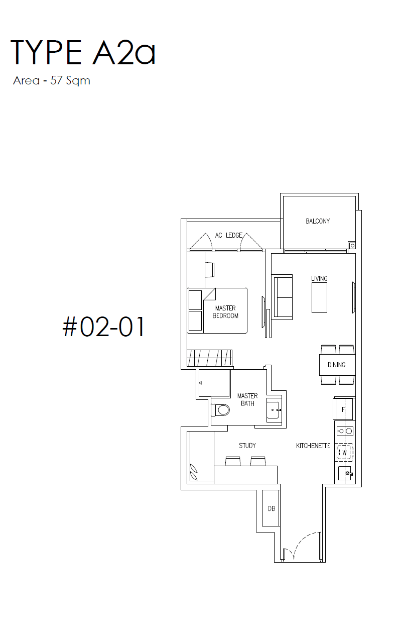 Mattar Residences 1 Bedroom + Study A2a