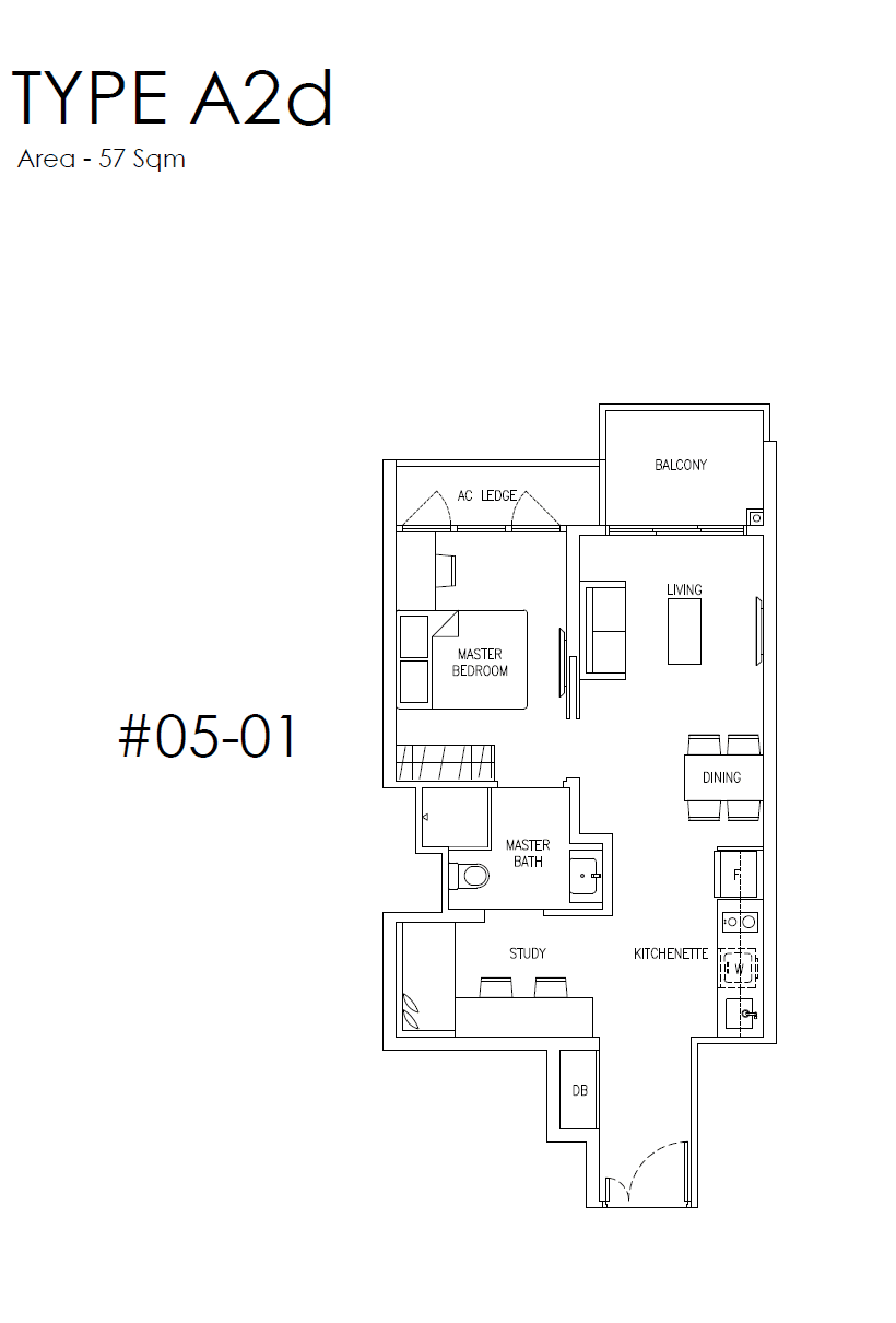 Mattar Residences 1 Bedroom + Study A2d