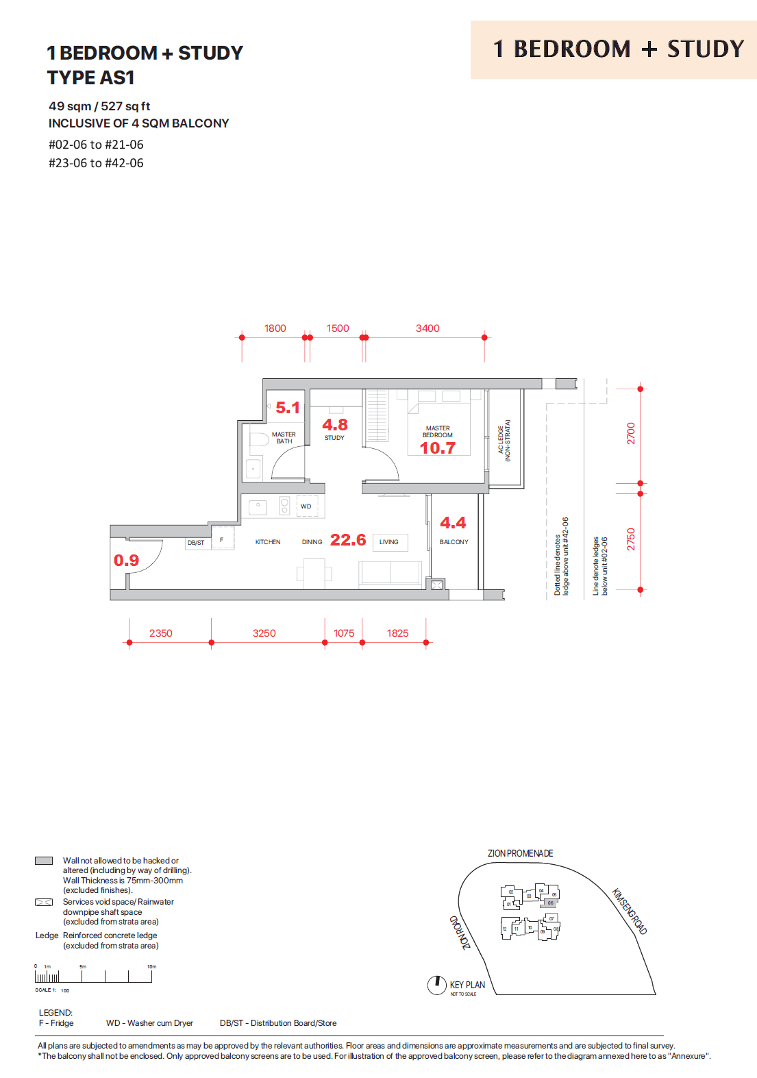 Promenade Peak 1 BEDROOM + STUDY AS1