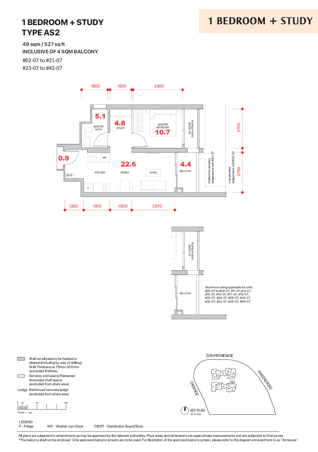 Promenade Peak 1 BEDROOM + STUDY AS2