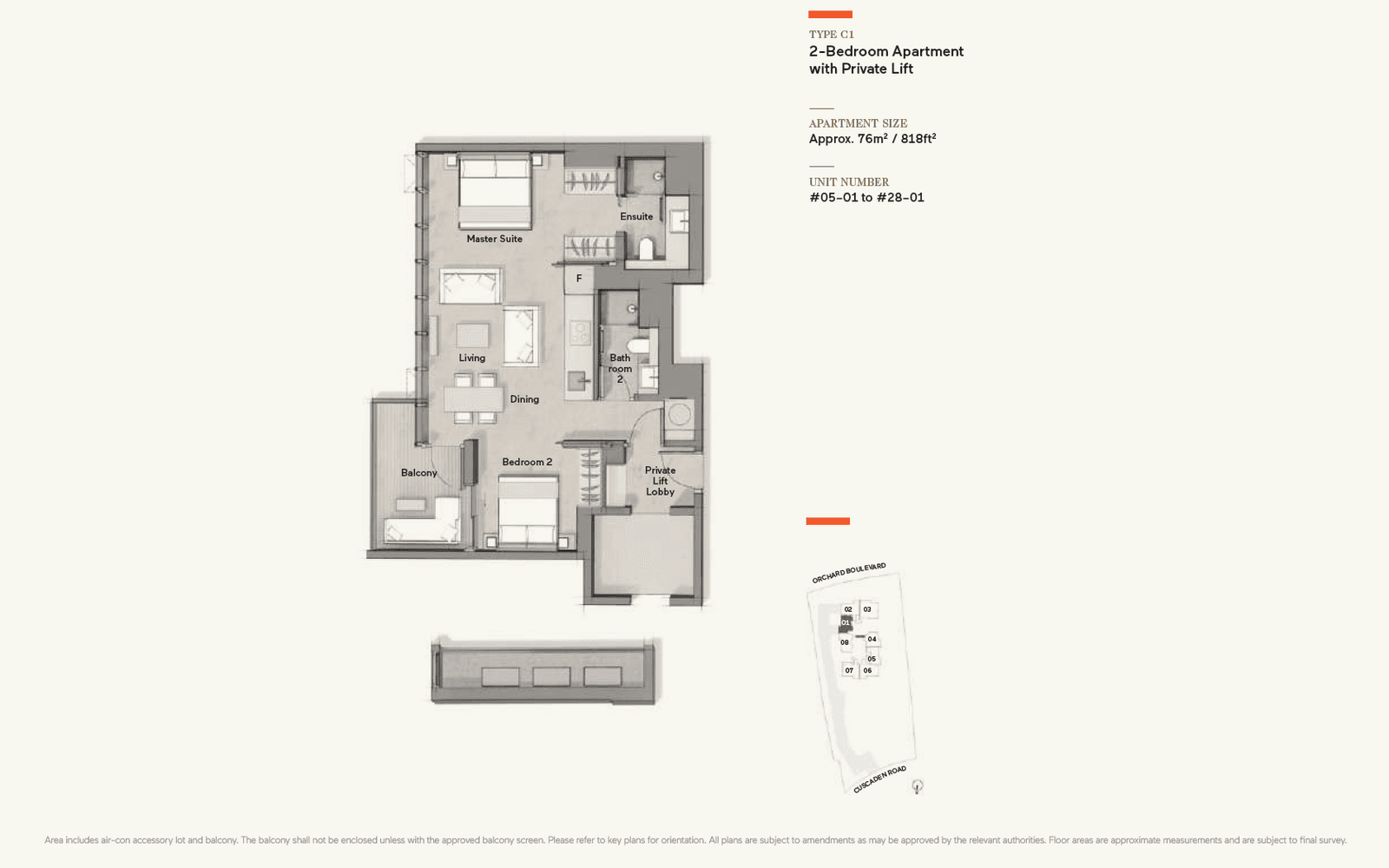 Cuscaden Reserve 2 Bedroom Apartment with Private Lift C1