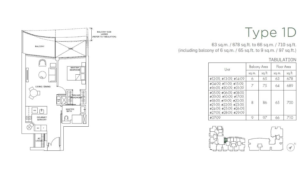 Marina One Residences 滨海盛景豪苑 1 Bedroom 1D