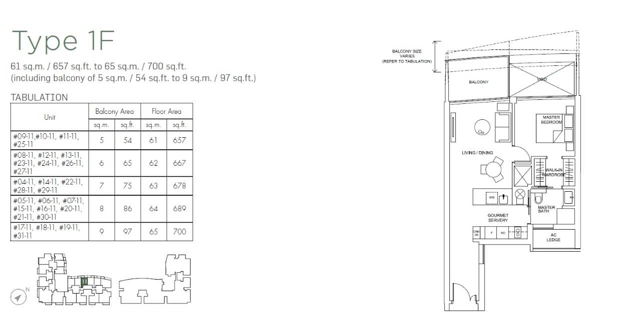 Marina One Residences 滨海盛景豪苑 1 Bedroom 1F