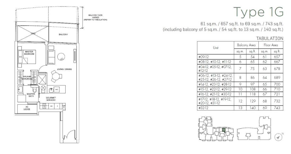 Marina One Residences 滨海盛景豪苑 1 Bedroom 1G