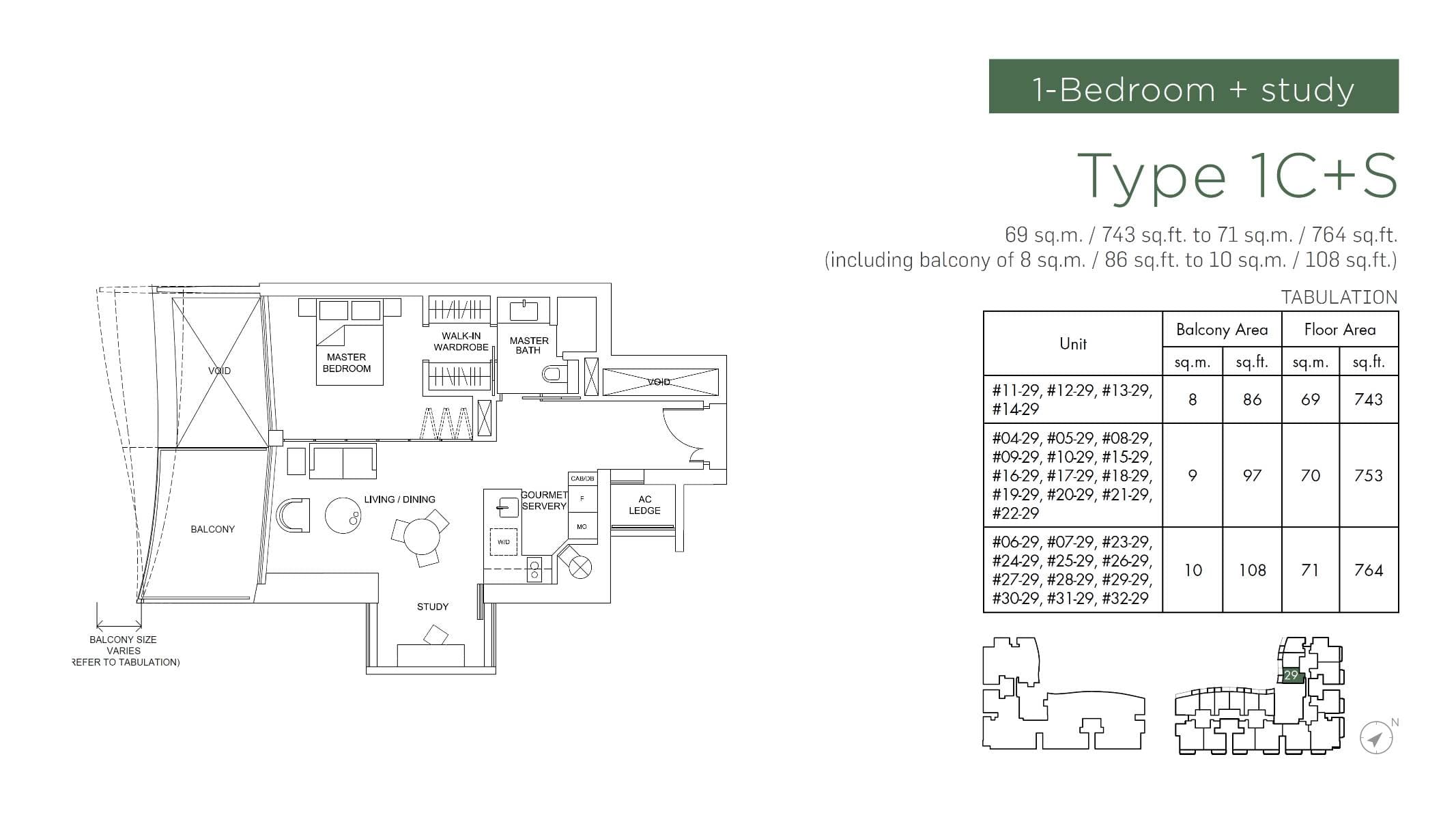 Marina One Residences 滨海盛景豪苑 1 Bedroom + Study Type 1C+S