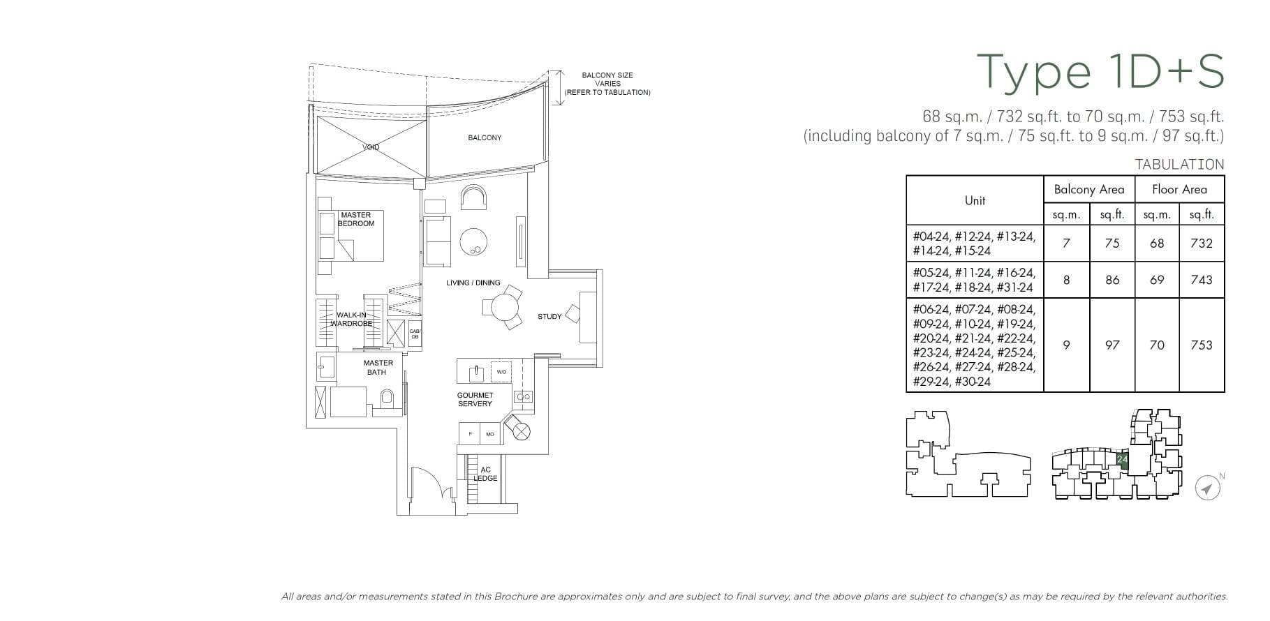 Marina One Residences 滨海盛景豪苑 1 Bedroom + Study Type 1D+S