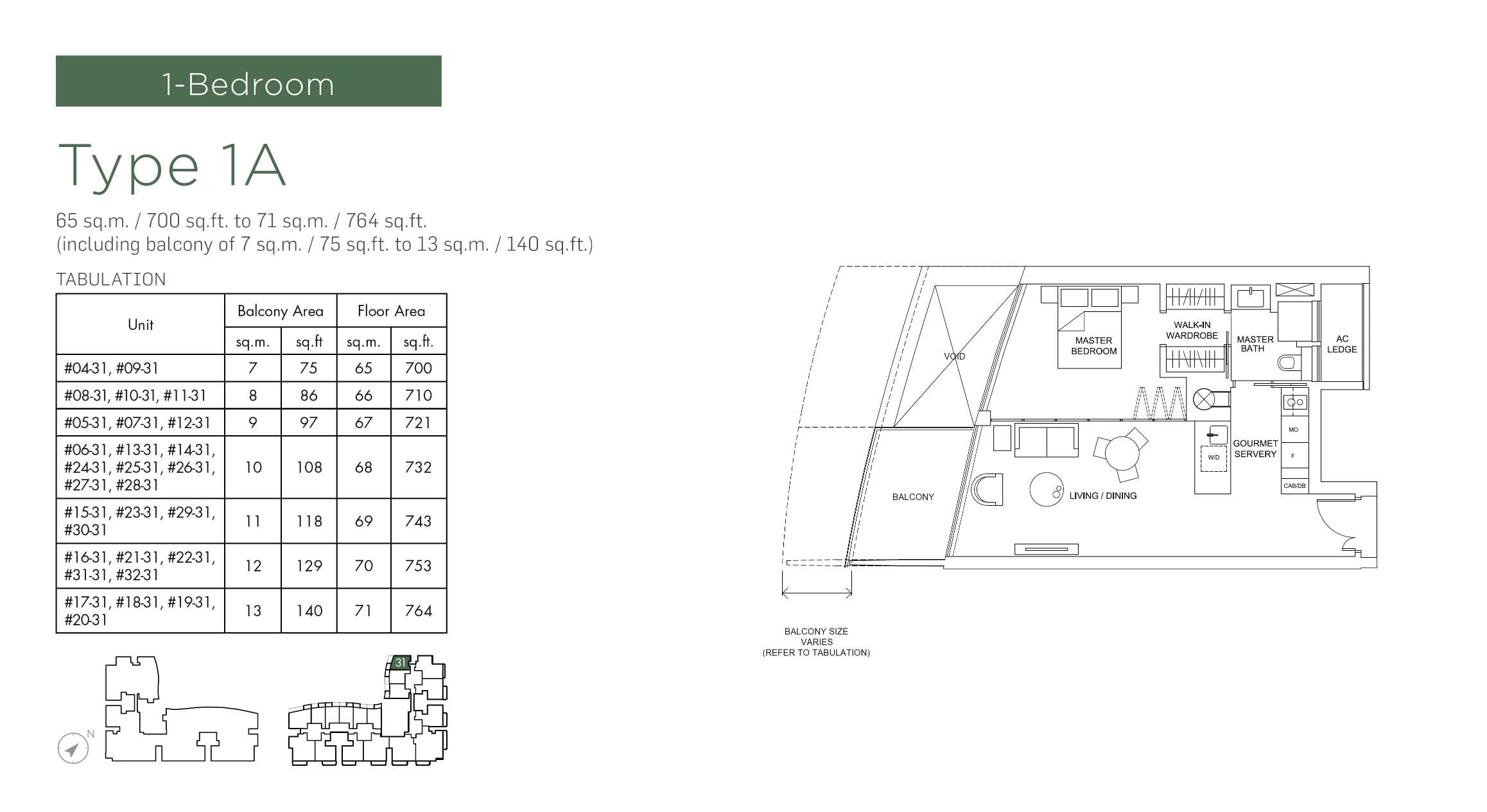 Marina One Residences 滨海盛景豪苑 1 Bedroom Type 1A