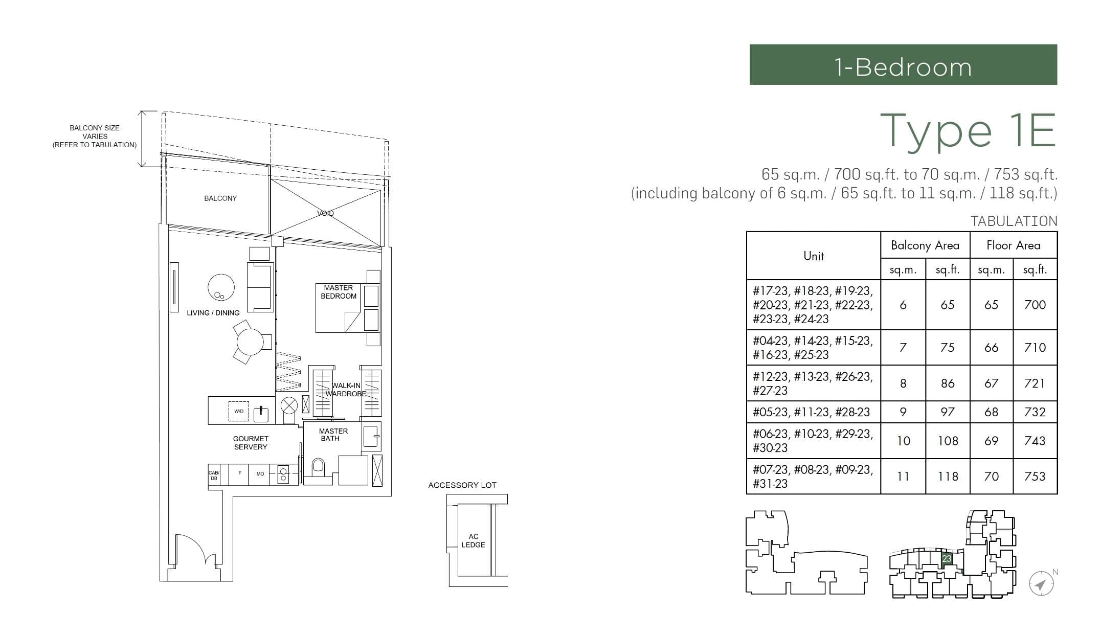 Marina One Residences 滨海盛景豪苑 1 Bedroom Type 1E