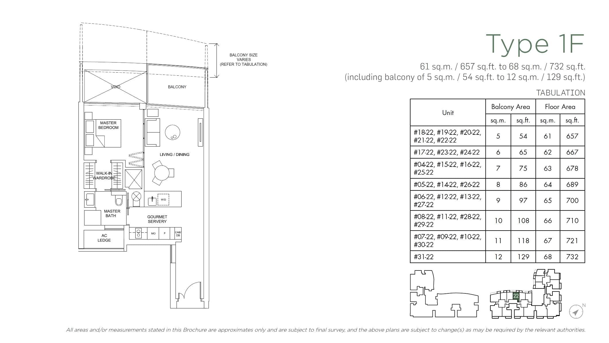 Marina One Residences 滨海盛景豪苑 1 Bedroom Type 1F