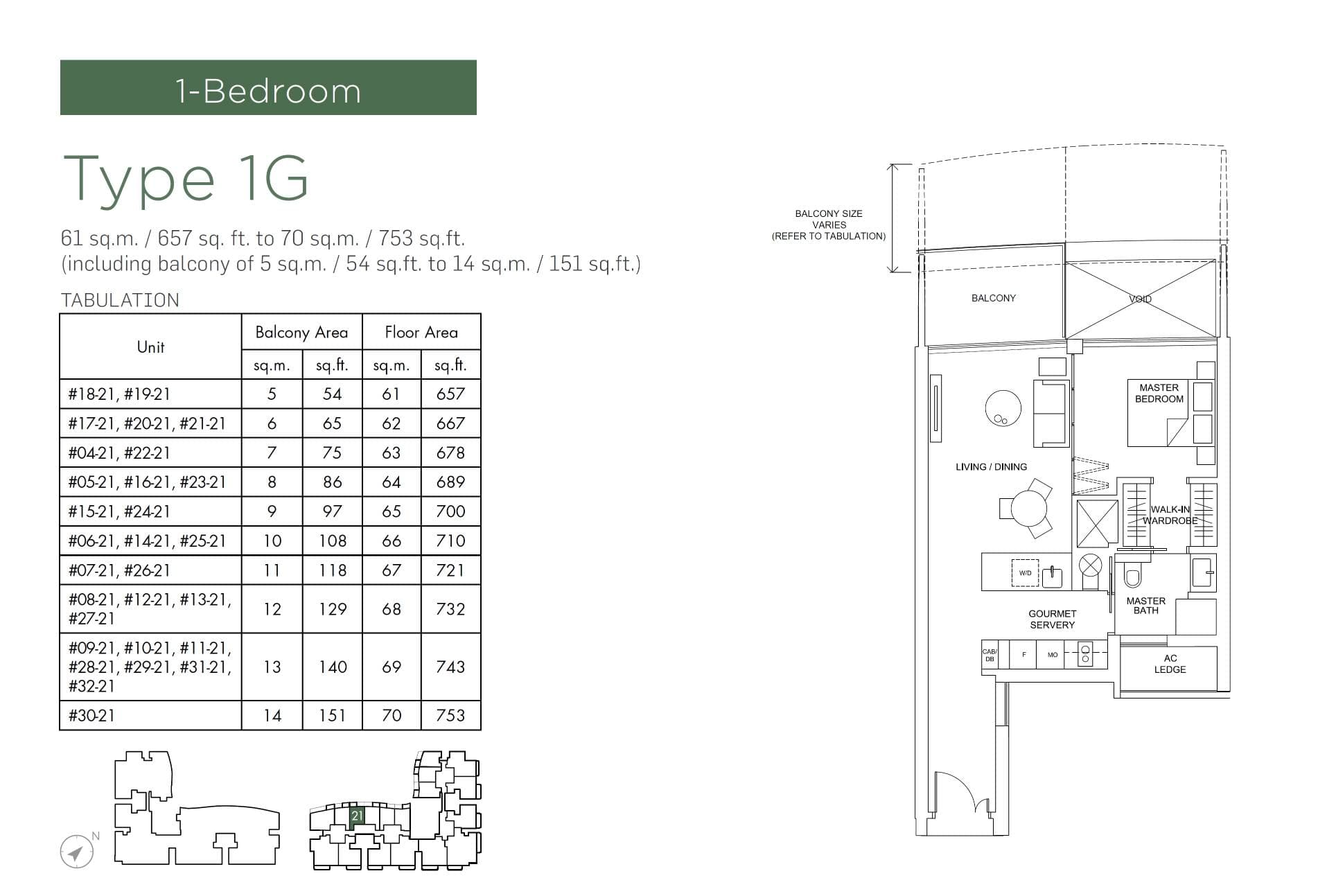 Marina One Residences 滨海盛景豪苑 1 Bedroom Type 1G