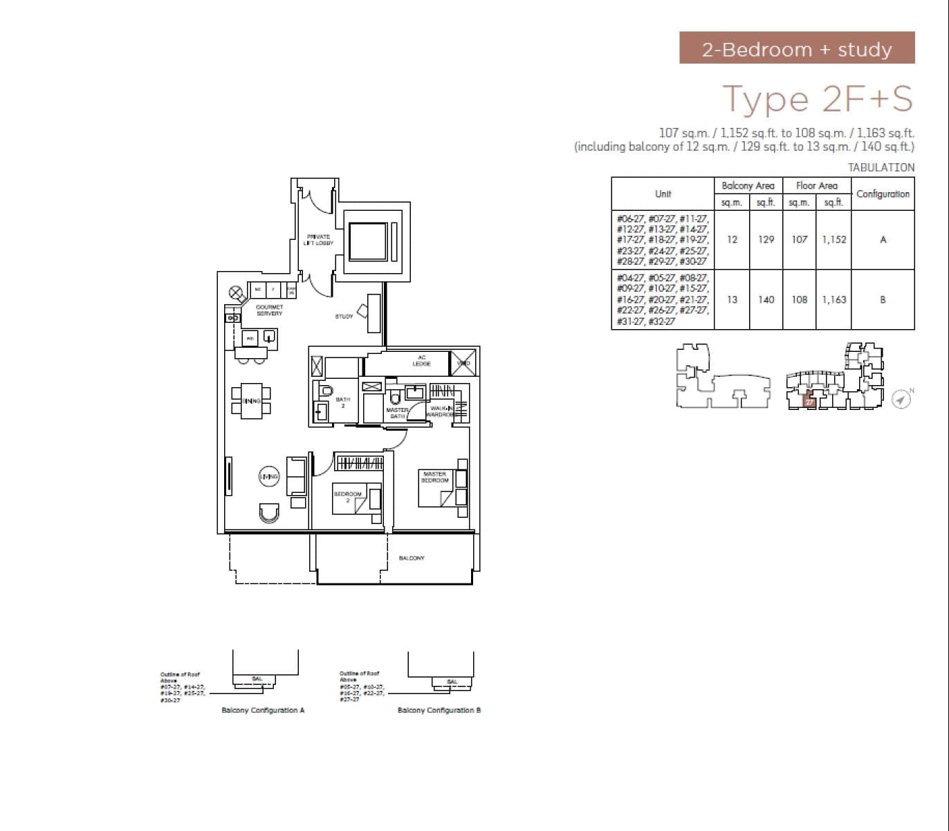 Marina One Residences 滨海盛景豪苑 2 Bedroom + Study Type 2F+S